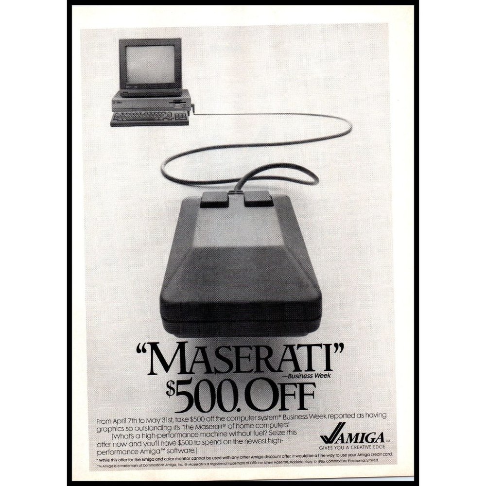 1986 Commodore Amiga Personal Computer Mouse Vintage Print Ad Wall Art Photo